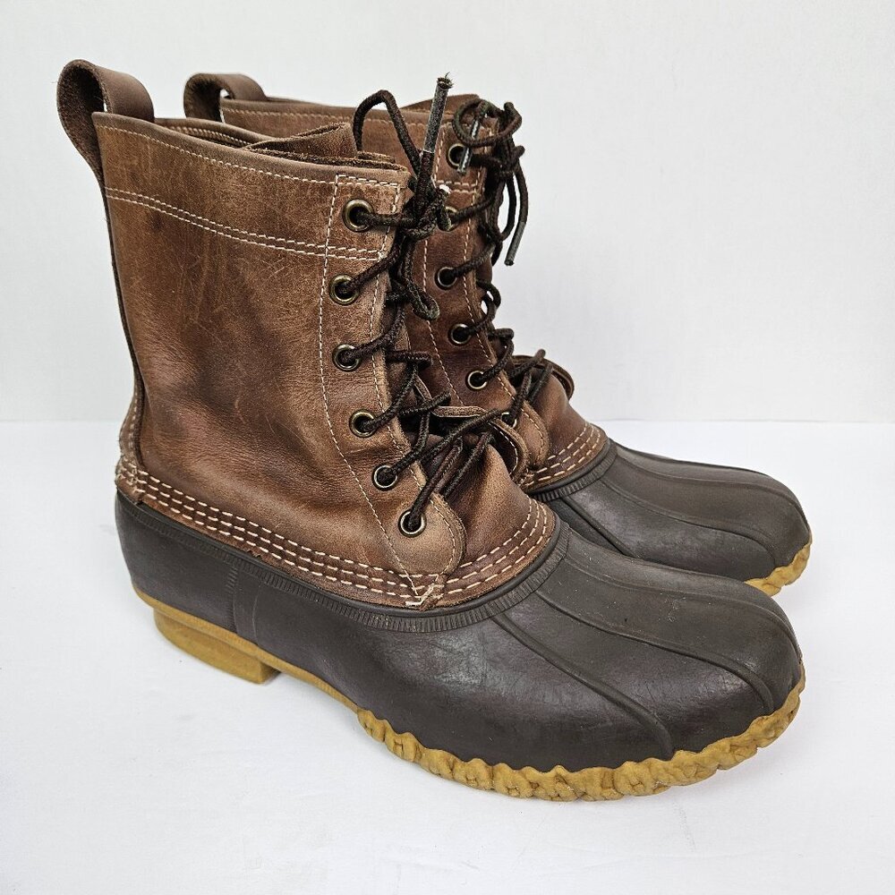 LL Bean 8" Unlined Bean Boots Brown Leather Duck Boot 6 - Picture 2 of 10